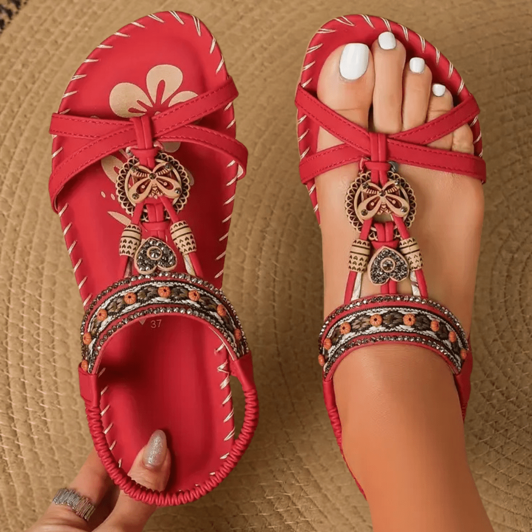 Rosie | Elegant Bohemian Orthopedic Sandals With Decorative Charm