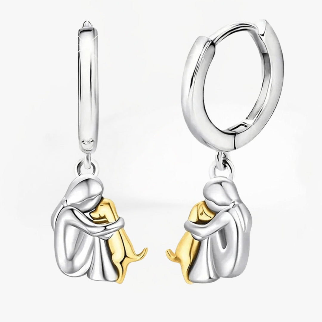 Margot | Elegant Dog Embrace Silver Huggie Hoop Earrings