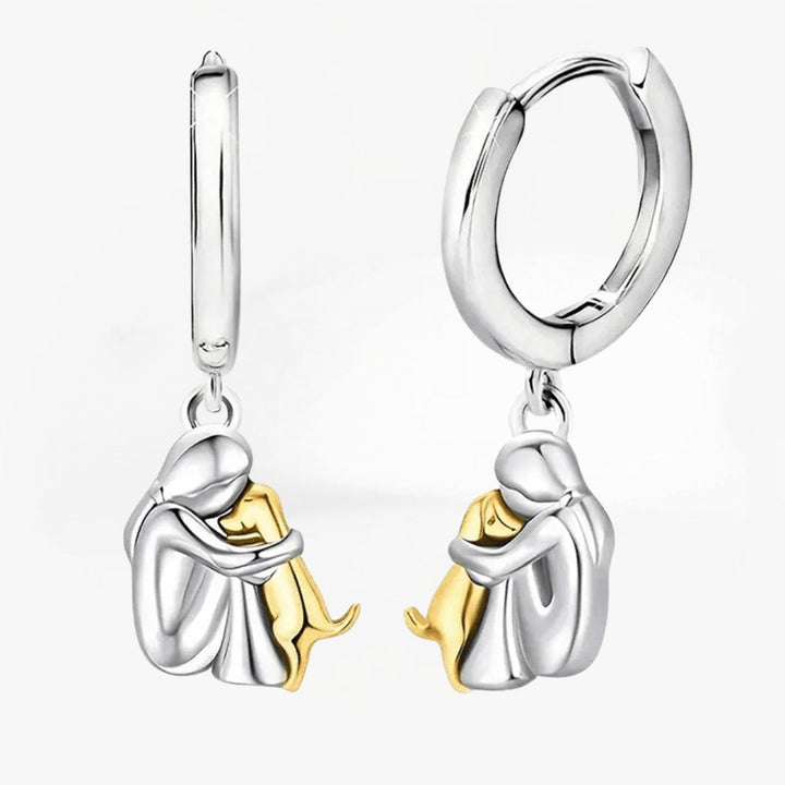 Margot | Elegant Dog Embrace Silver Huggie Hoop Earrings