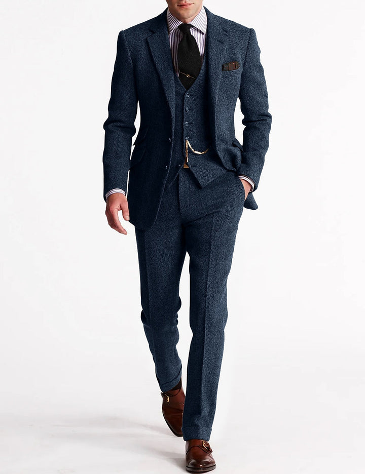 Beatrice | Elegant Men's Brown Three Piece Herringbone Suit With Vest