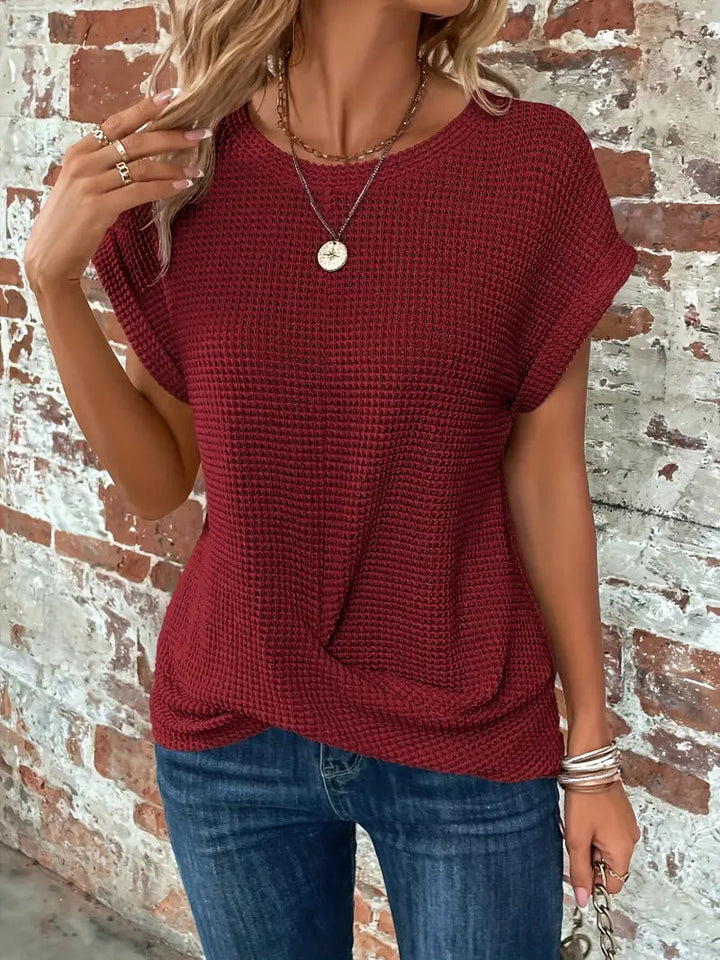 Melissa | Chic Waffle Knit Round Neck Short Sleeve Top