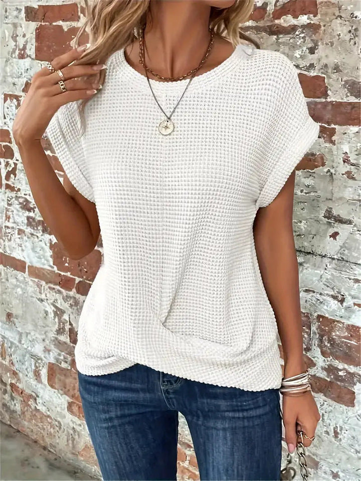 Melissa | Chic Waffle Knit Round Neck Short Sleeve Top