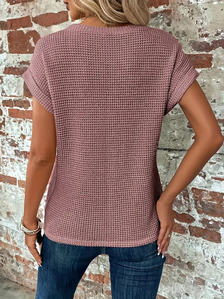 Melissa | Chic Waffle Knit Round Neck Short Sleeve Top
