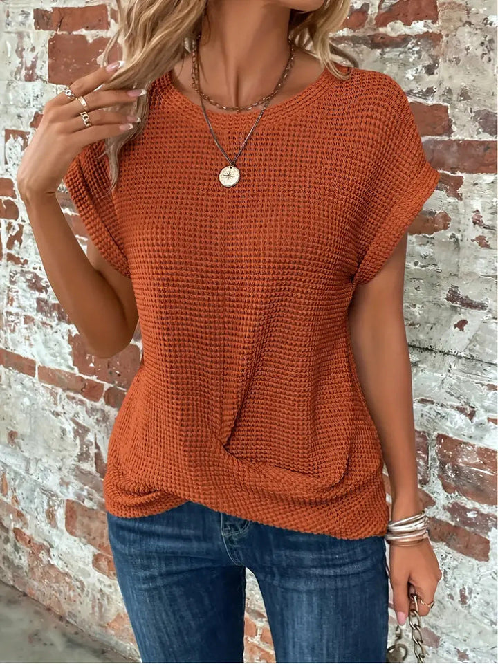 Melissa | Chic Waffle Knit Round Neck Short Sleeve Top