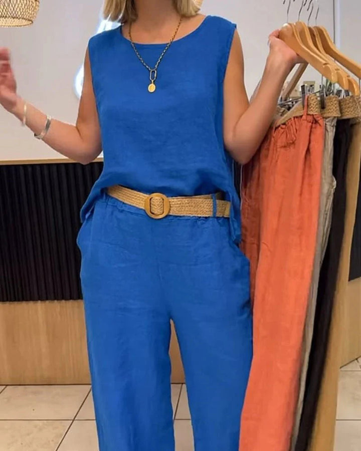 Beatrice | Sleeveless Two-Piece Linen Set Wide Leg Pants