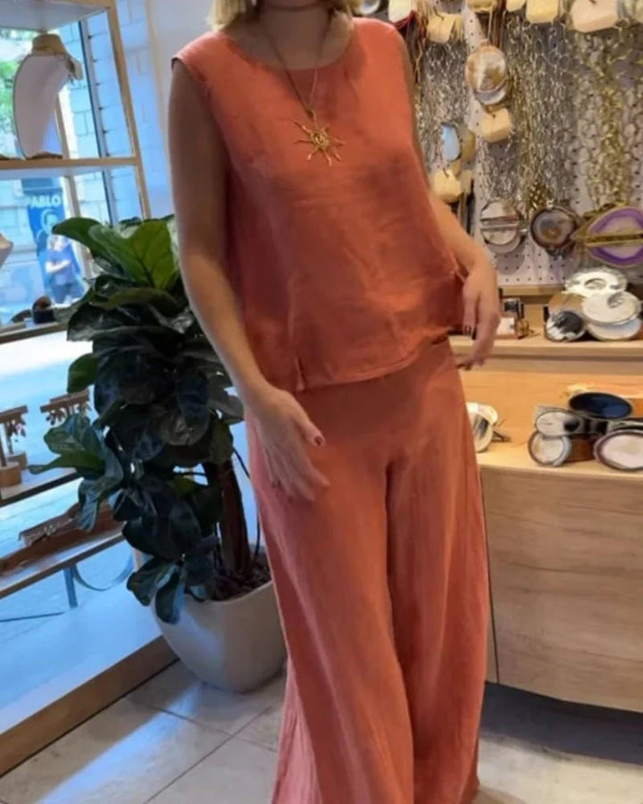 Beatrice | Sleeveless Two-Piece Linen Set Wide Leg Pants