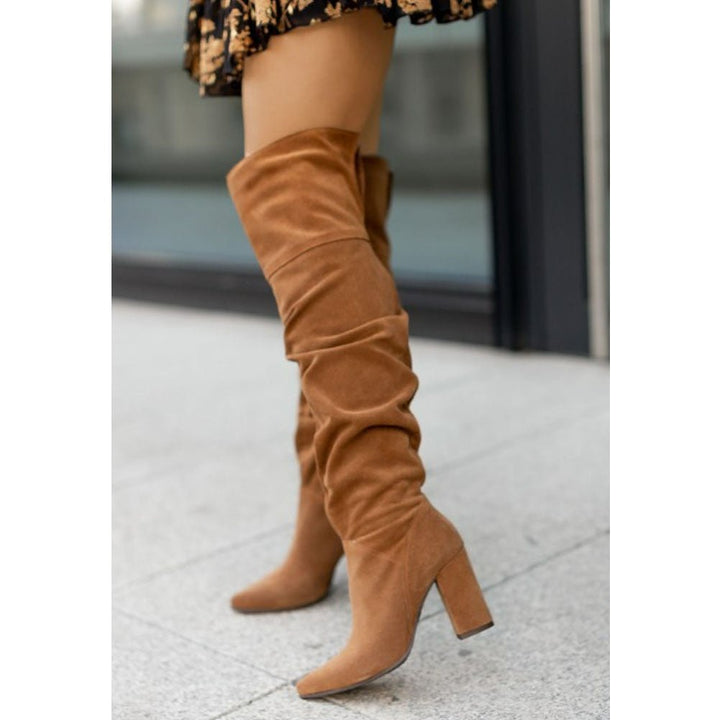 Bethany | Ruched Overknee Block Heel Boots