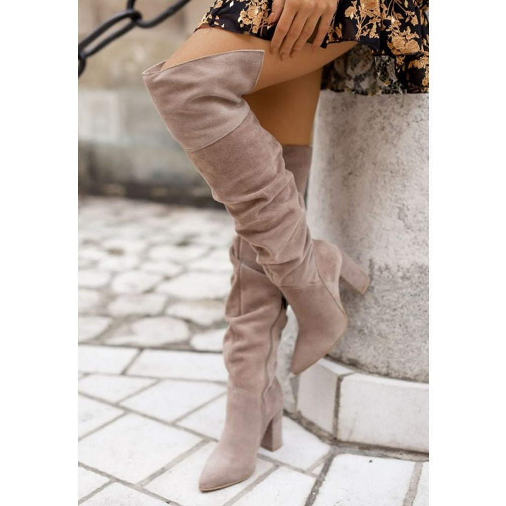 Bethany | Ruched Overknee Block Heel Boots