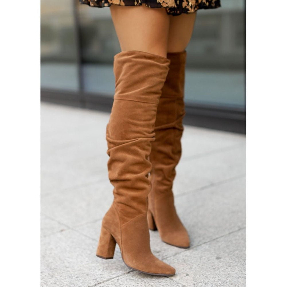 Bethany | Ruched Overknee Block Heel Boots