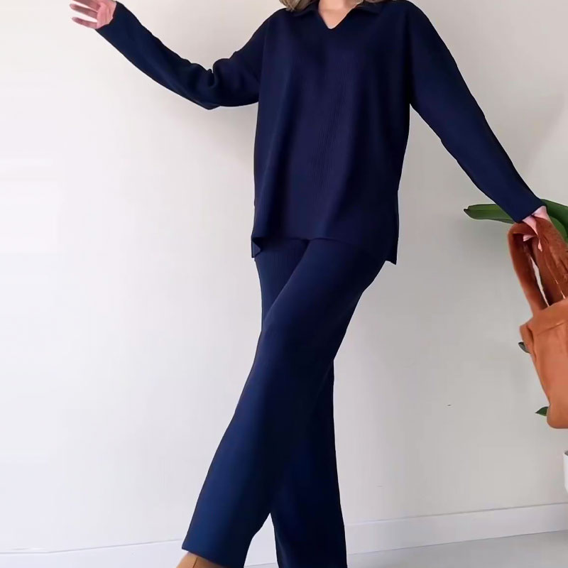 Marsha | Chic Ribbed Knit Two Piece Set With Wide Leg Pants
