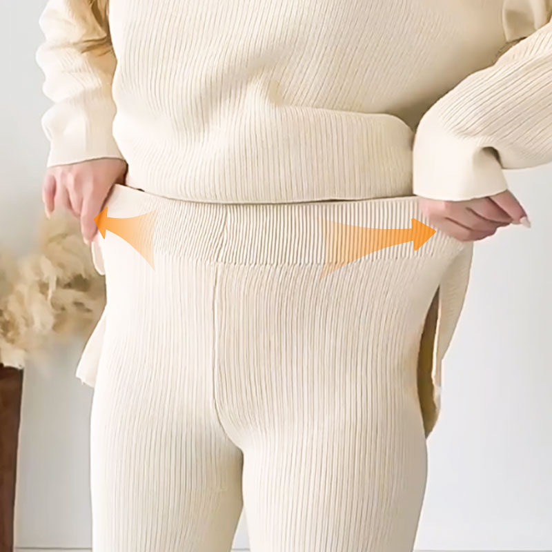 Zoe | Chic Ribbed Knit Loungewear Set With Wide Leg Pants