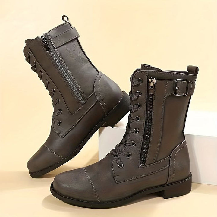 Harper | Chic Orthopedic Combat Boots With Side Zip