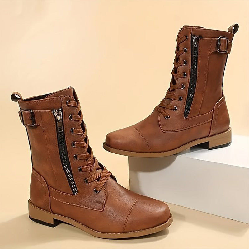 Harper | Chic Orthopedic Combat Boots With Side Zip