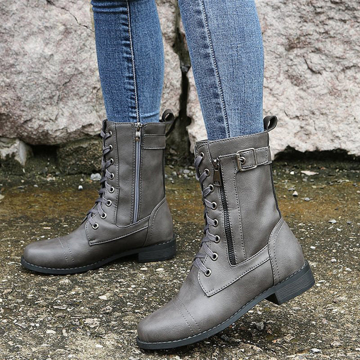 Harper | Chic Orthopedic Combat Boots With Side Zip