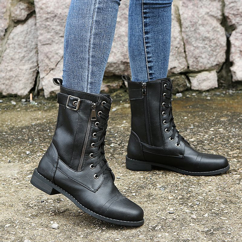 Harper | Chic Orthopedic Combat Boots With Side Zip