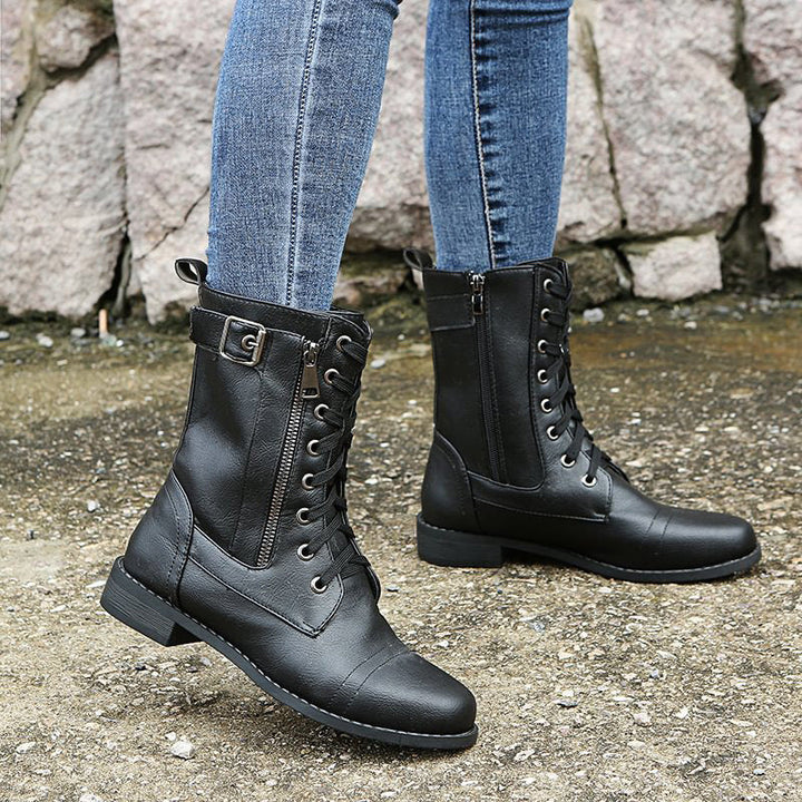 Harper | Chic Orthopedic Combat Boots With Side Zip