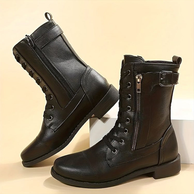 Harper | Chic Orthopedic Combat Boots With Side Zip