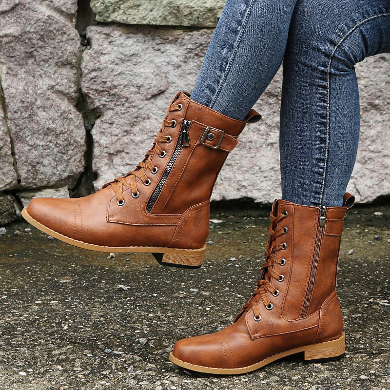Harper | Chic Orthopedic Combat Boots With Side Zip
