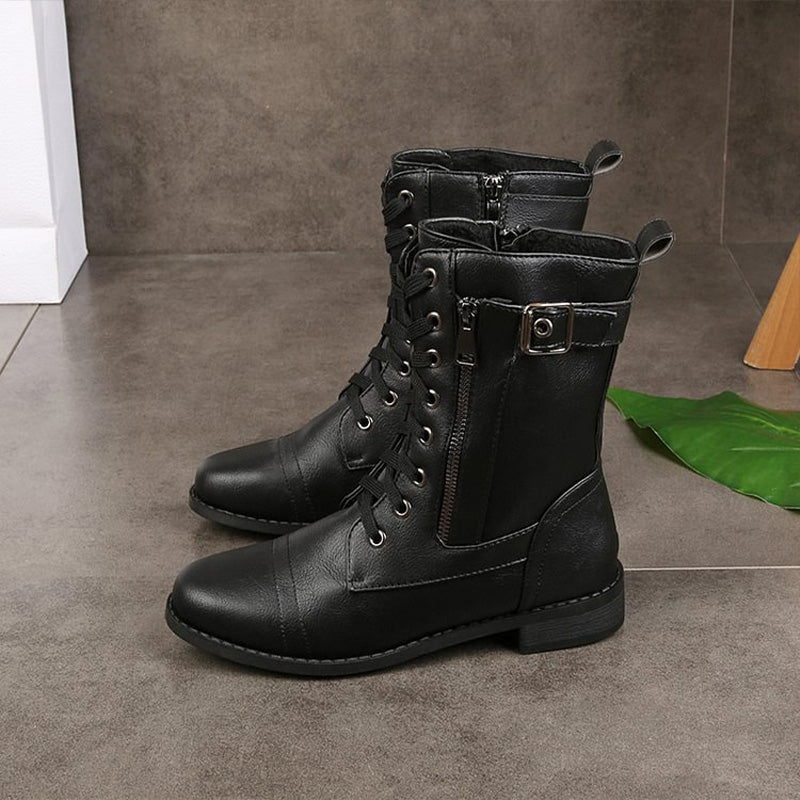 Harper | Chic Orthopedic Combat Boots With Side Zip