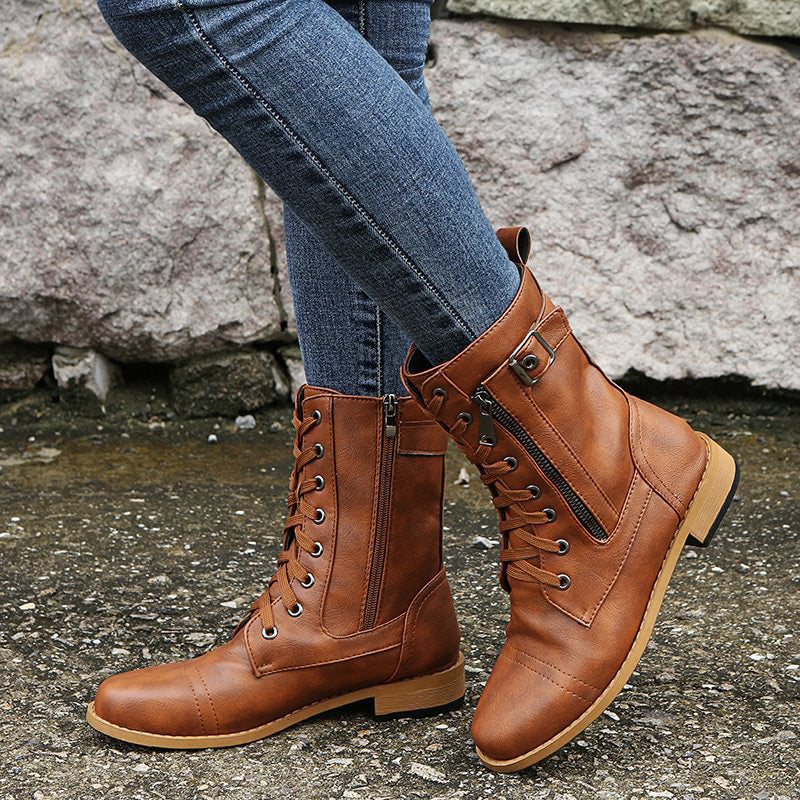 Harper | Chic Orthopedic Combat Boots With Side Zip