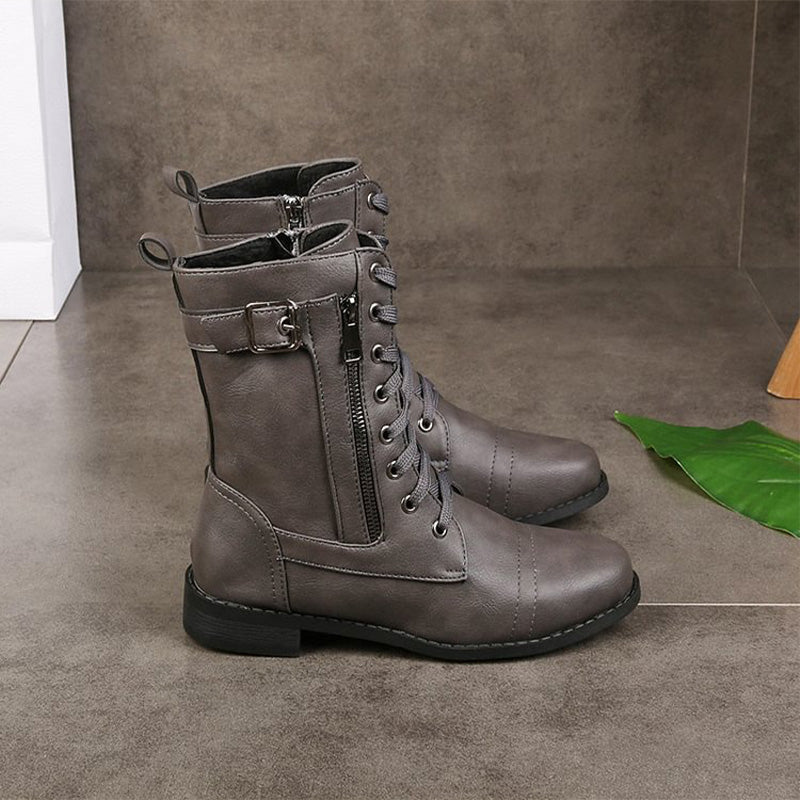 Harper | Chic Orthopedic Combat Boots With Side Zip