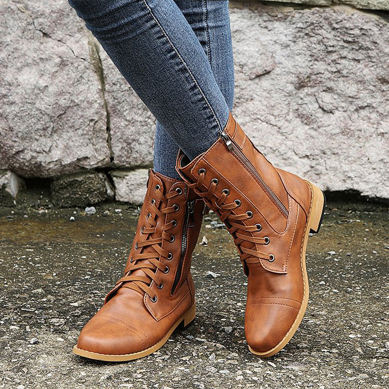 Harper | Chic Orthopedic Combat Boots With Side Zip