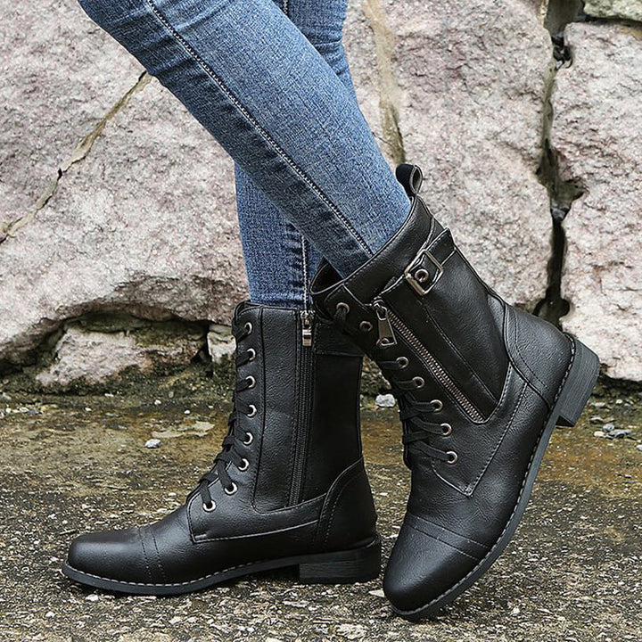 Harper | Chic Orthopedic Combat Boots With Side Zip