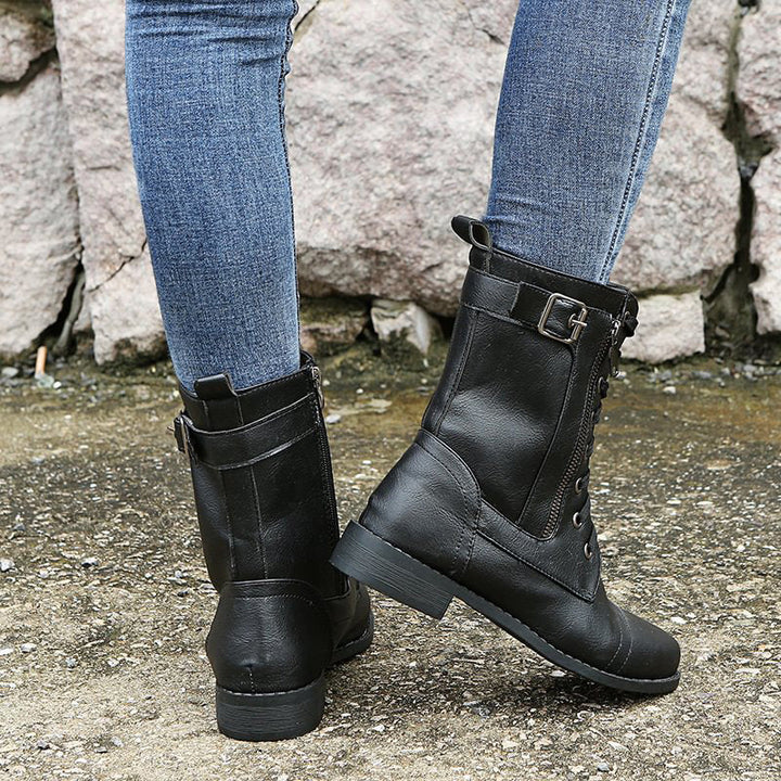 Harper | Chic Orthopedic Combat Boots With Side Zip