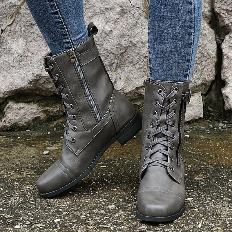 Harper | Chic Orthopedic Combat Boots With Side Zip