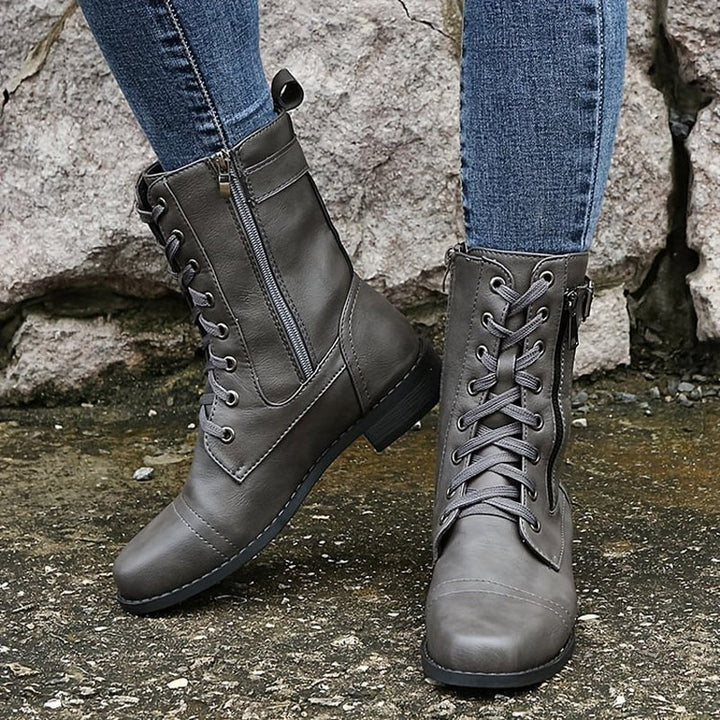 Harper | Chic Orthopedic Combat Boots With Side Zip