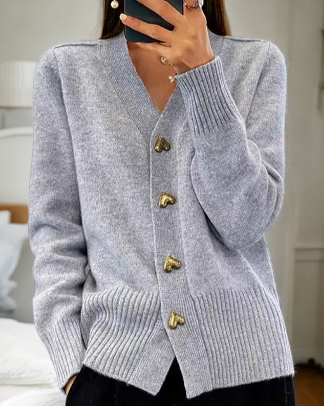 Sybil | Elegant V-Neck Heart Button Cardigan