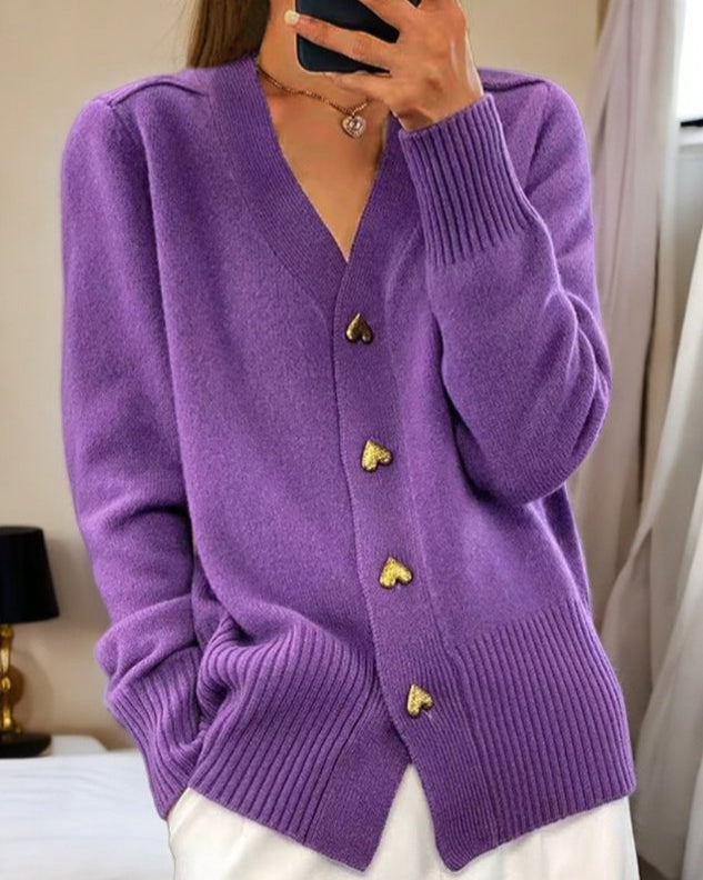 Sybil | Elegant V-Neck Heart Button Cardigan