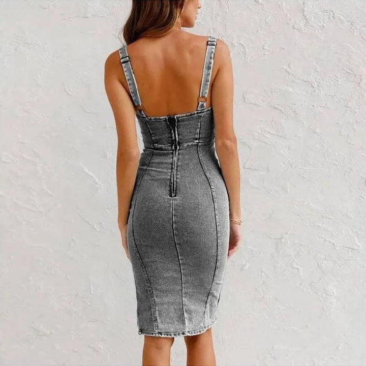 Amelia | Chic Bodycon Denim Midi Dress With Side Slit