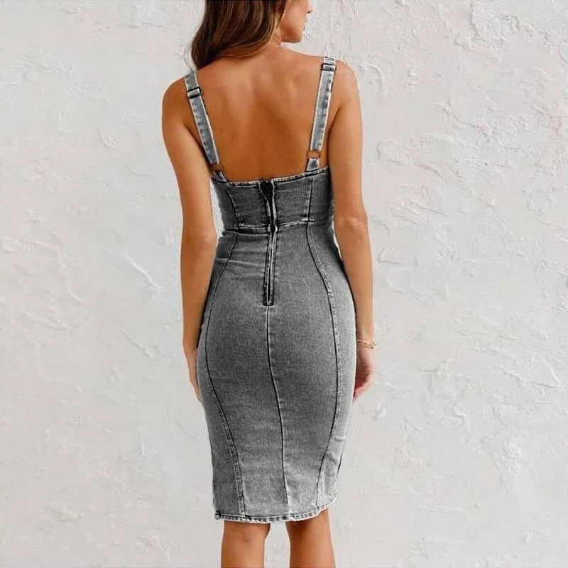 Bethany | Chic Bodycon Midi Denim Dress With Front Slit
