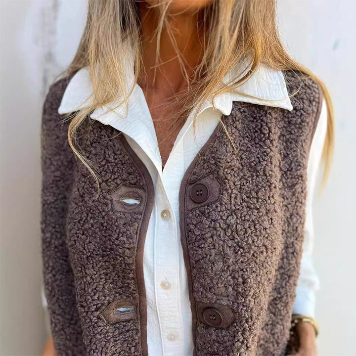 Wren | Cozy Button Down Sherpa Fleece Vest Sleeveless