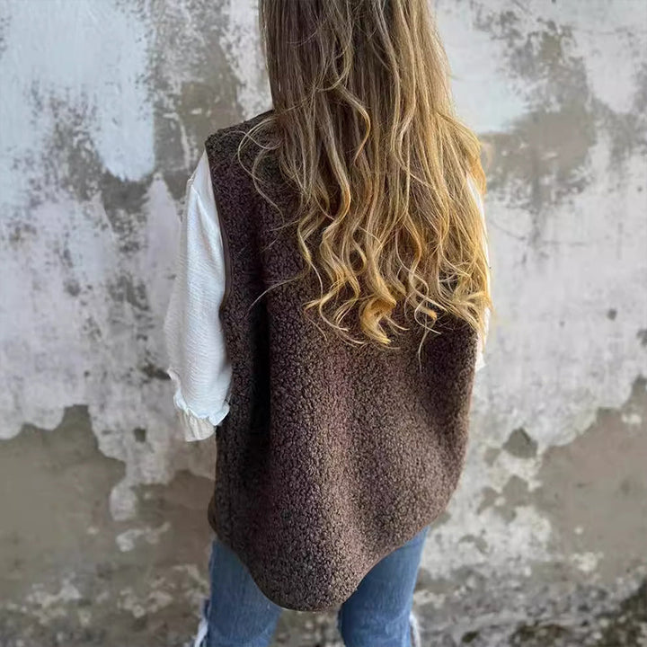 Wren | Cozy Button Down Sherpa Fleece Vest Sleeveless