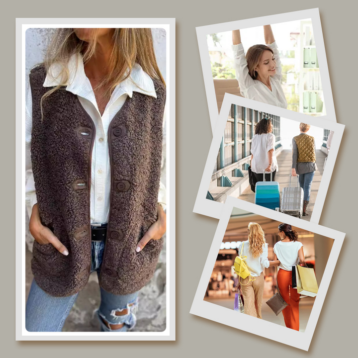 Wren | Cozy Button Down Sherpa Fleece Vest Sleeveless