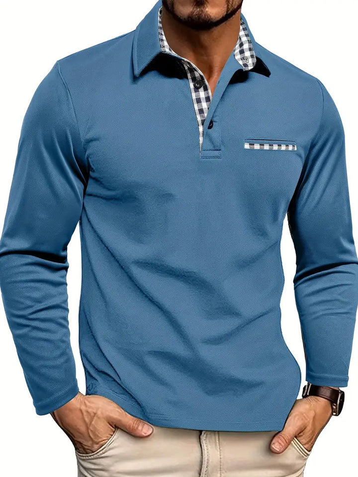 Stefan | Elegant Long Sleeve Burgundy Polo Shirt Men