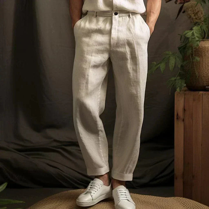 Imogen | Relaxed Fit White Linen Trousers For Men