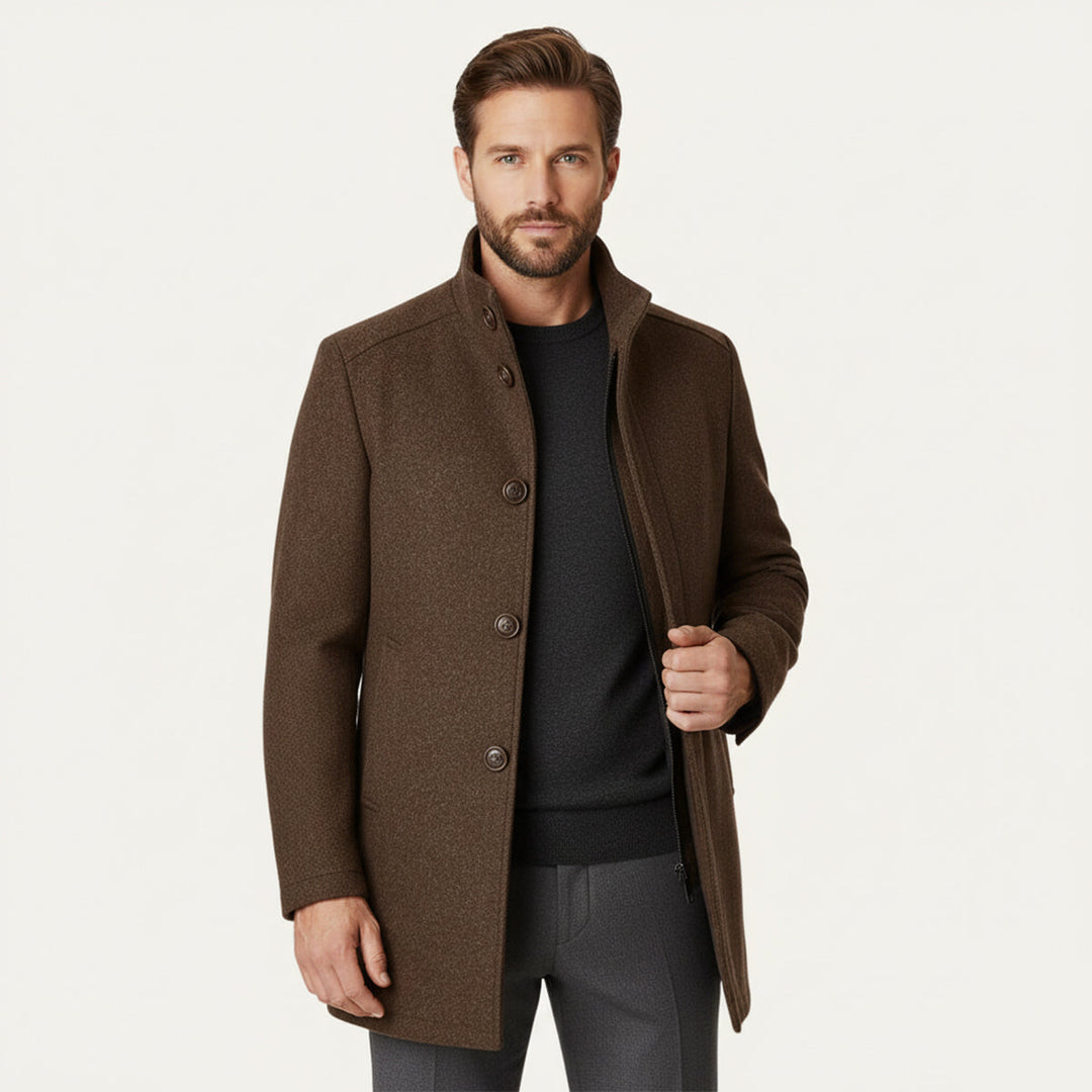 Serena | Elegant Brown Wool Overcoat With Button Front