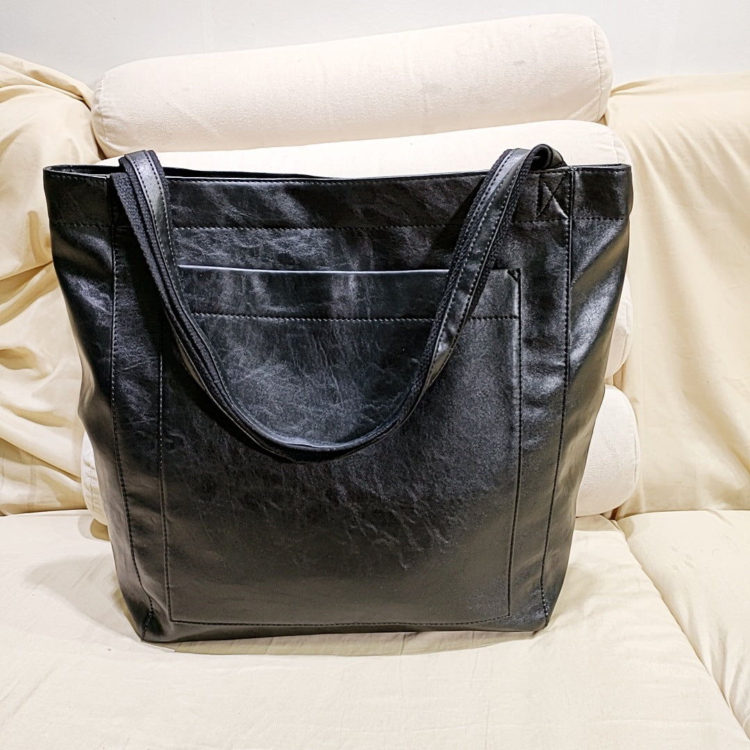 Evelyn | Elegant Brown Vegan Leather Tote Bag With Shoulder Straps