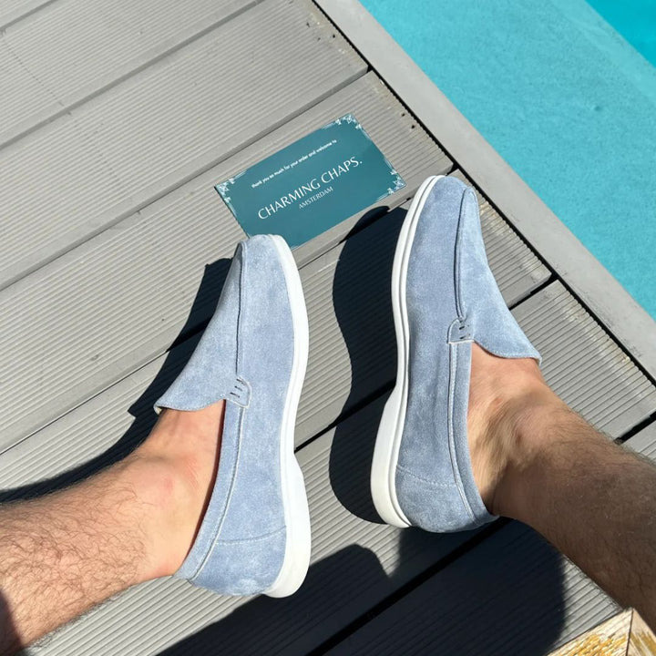 Evelyn | Elegant Navy Suede Slip-On Loafers For Men