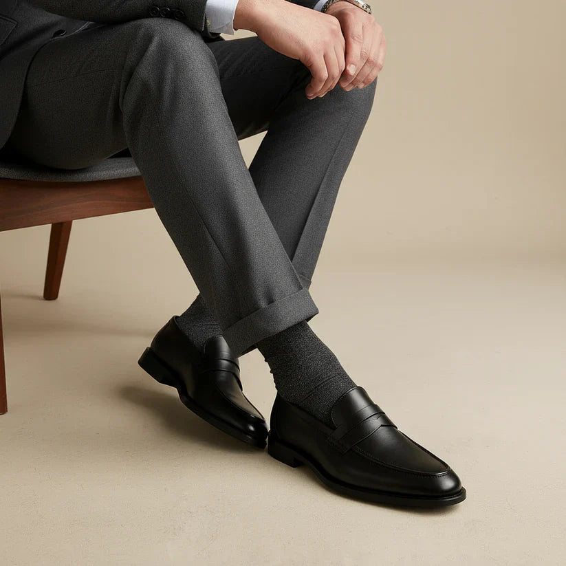 Marcus | Classic Black Leather Penny Loafers Men Dress Shoes