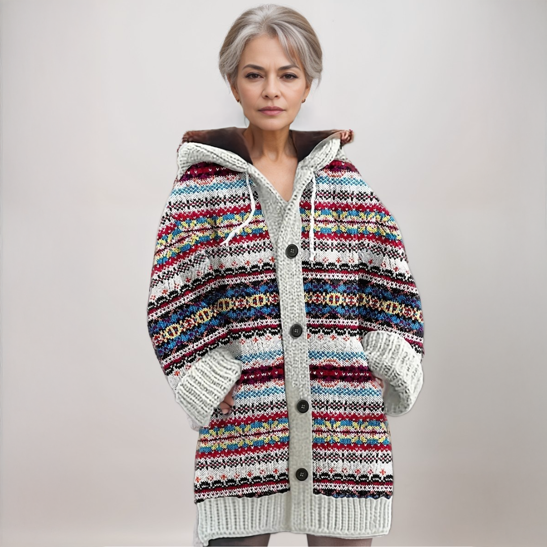 Meredith | Hooded Fair Isle Knit Cardigan Women - Cozy Style