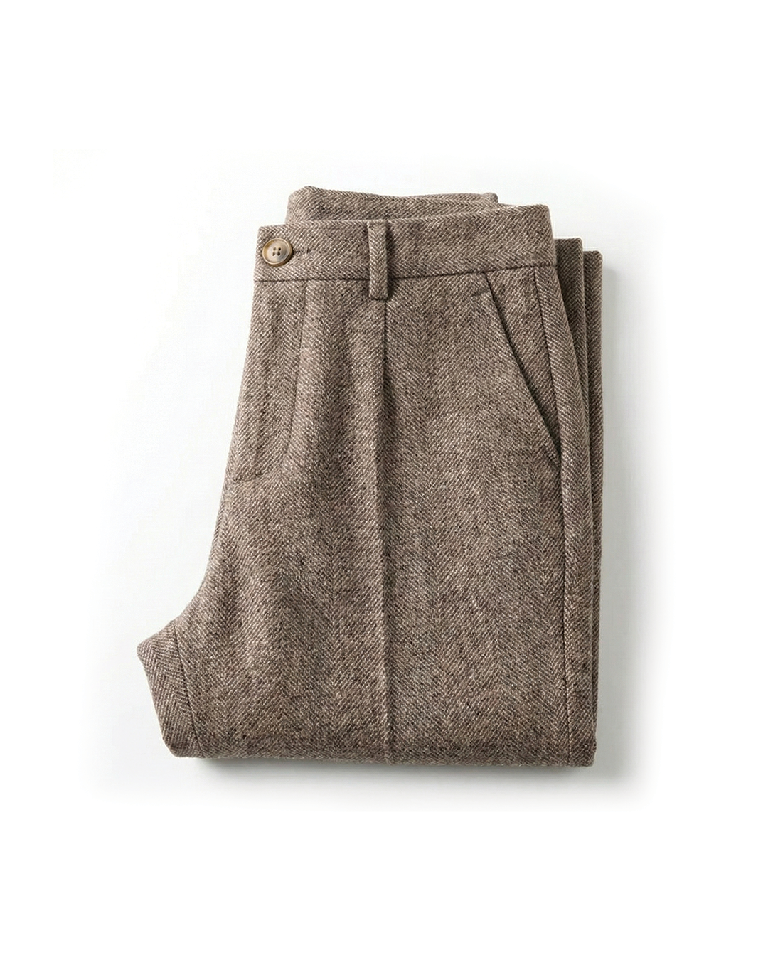 Rosalynn | Elegant Herringbone Wool Pleated Dress Trousers For Men