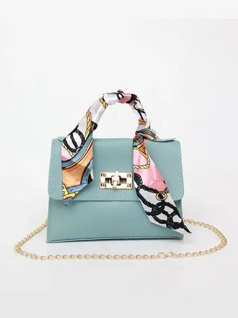 Freya | Elegant Black Chain Crossbody Bag With Scarf Handle