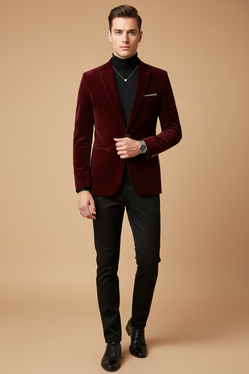 Valentino | Elegant Burgundy Velvet Blazer Men - Slim Fit Evening