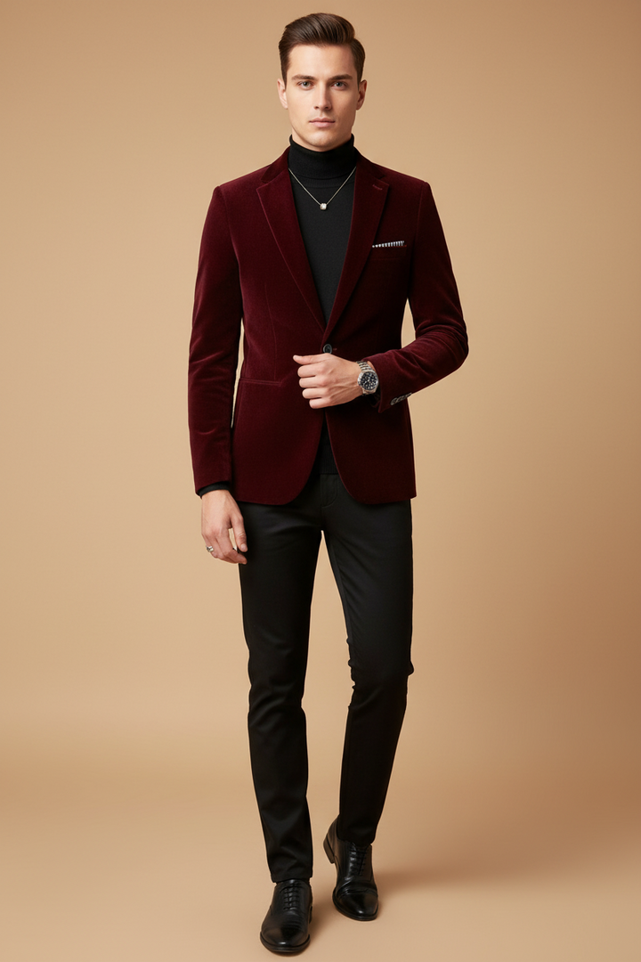 Valentino | Elegant Burgundy Velvet Blazer Men - Slim Fit Evening