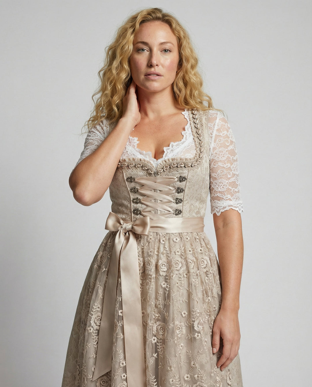 Lara | Elegant Lace Midi Dirndl Dress With Lace-Up Bodice