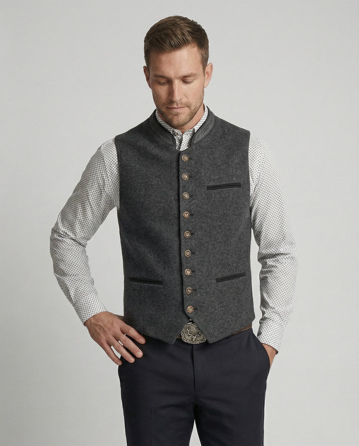 Joaquin | Traditional Gray Stand Collar Button-Up Vest